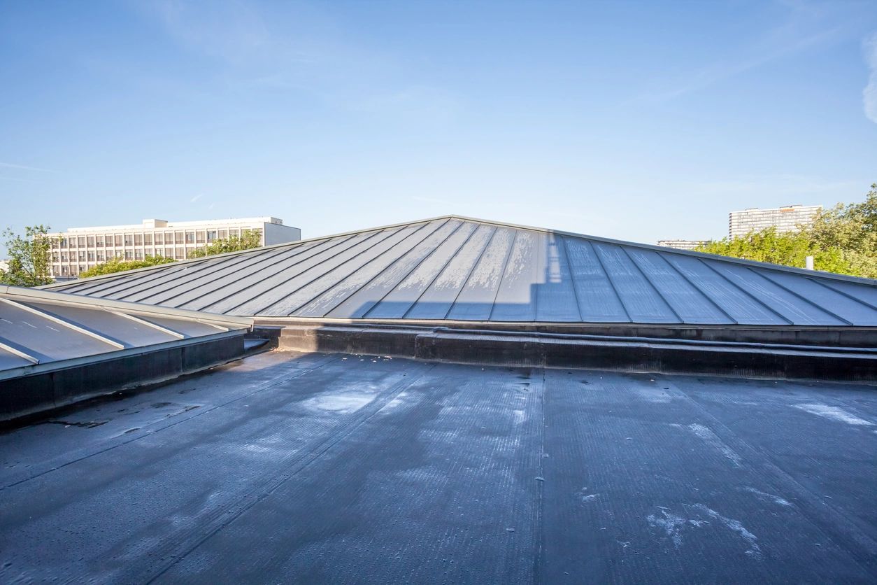 A roof that has been installed on top of the building.
